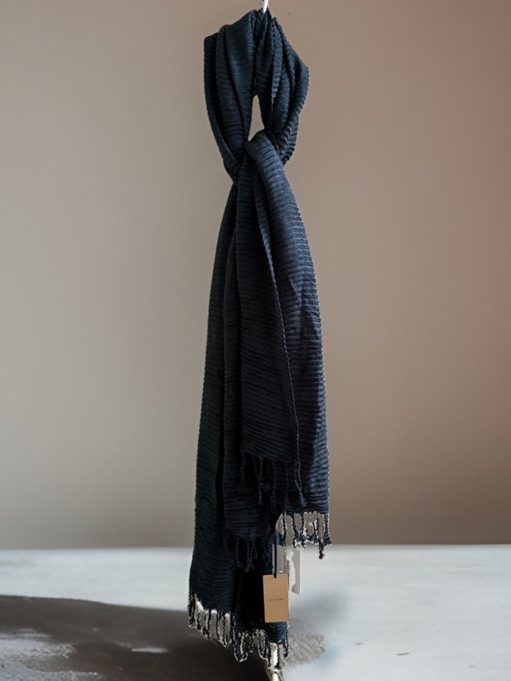 Halogen Blanket Wrap Scarf 3 Way Navy Blue Textured Fringe NWT One Size